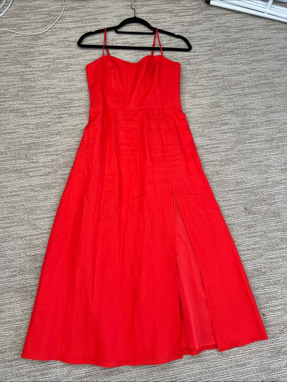 Aritzia Vibrant Red Strap Spaghetti Midi Dress with Side Slit